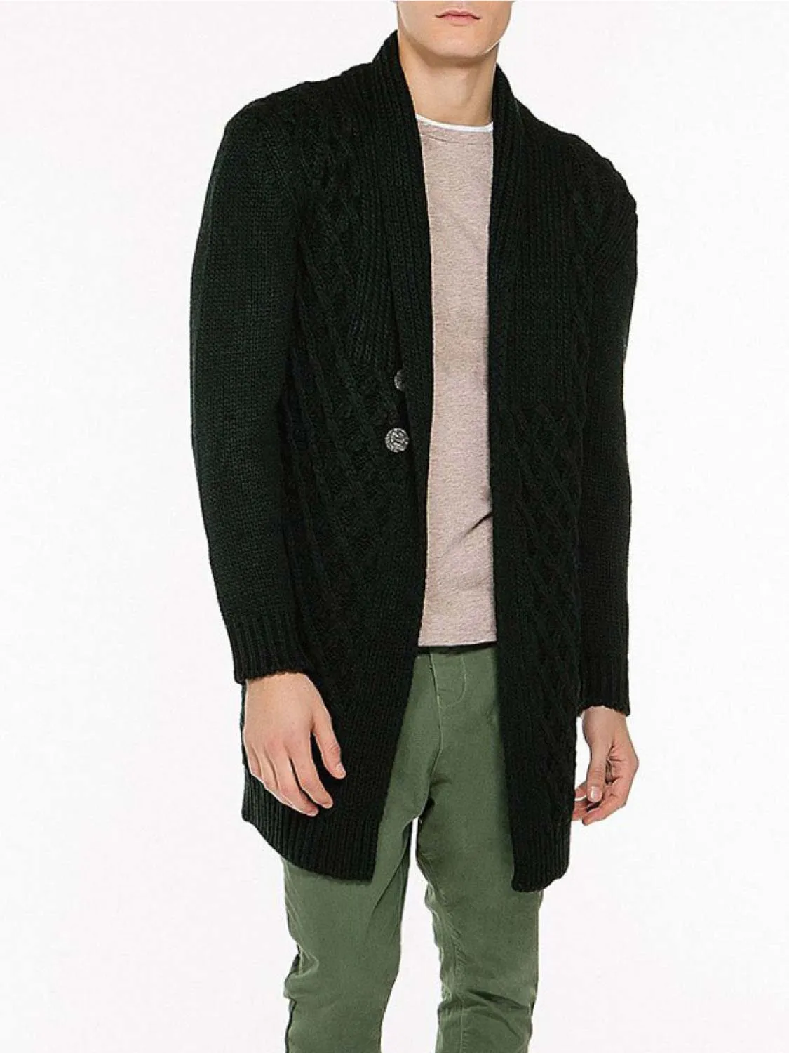 Two Button Shawl Collar Wool Blend Cardigan Forest Green