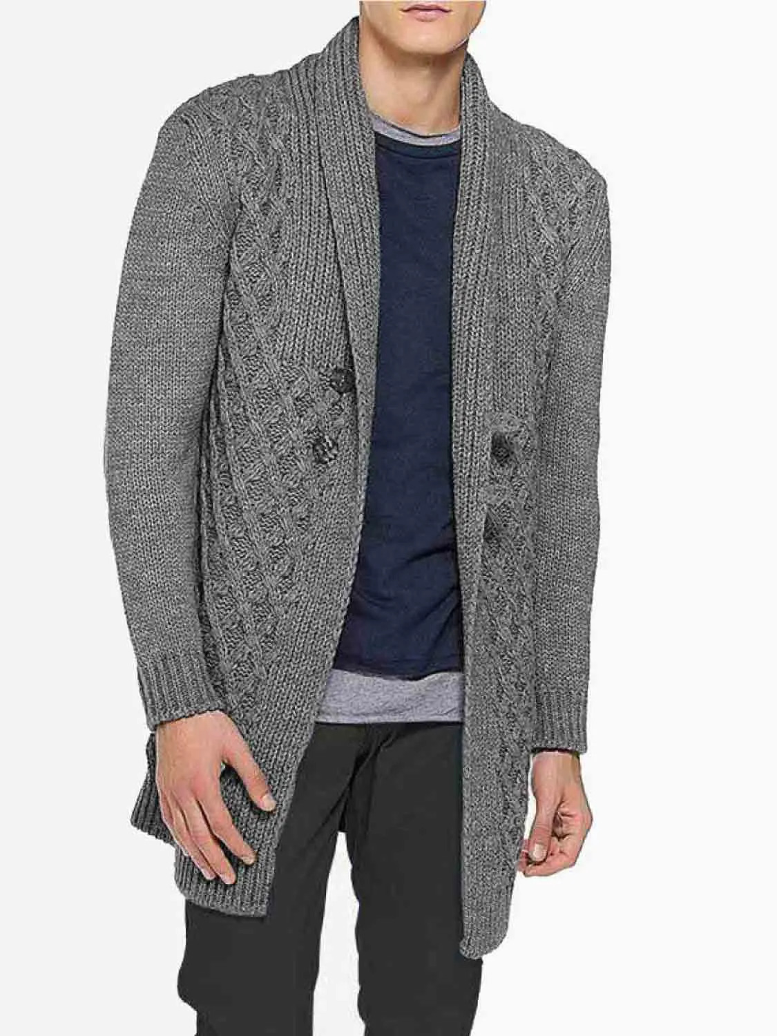 Two Button Shawl Collar Wool Blend Cardigan Grey