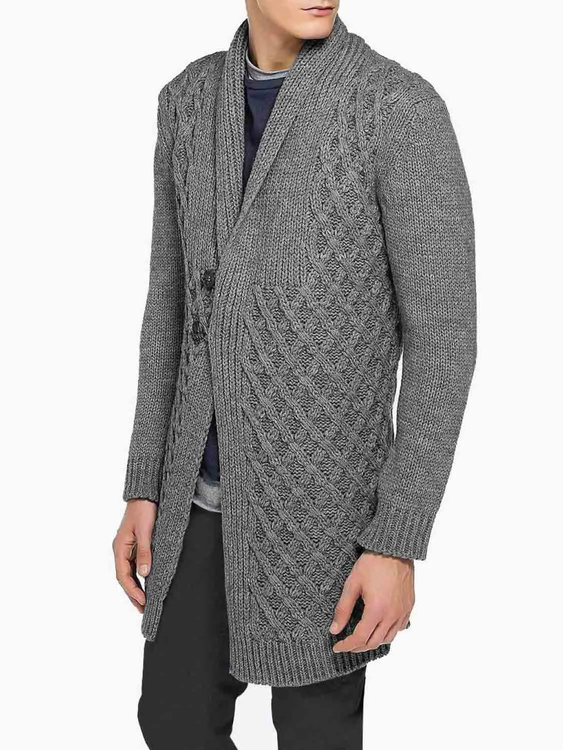 Two Button Shawl Collar Wool Blend Cardigan Grey