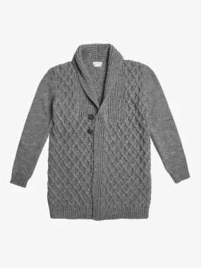 Two Button Shawl Collar Wool Blend Cardigan Grey