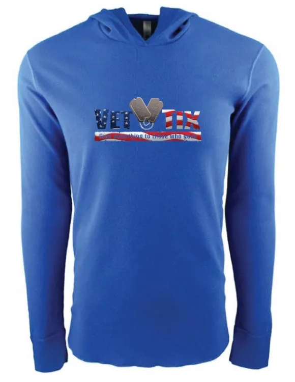 Unisex Vet Tix - FLAG Logo - Royal Blue - Long Sleeve Thermal Hoodie - No Branch