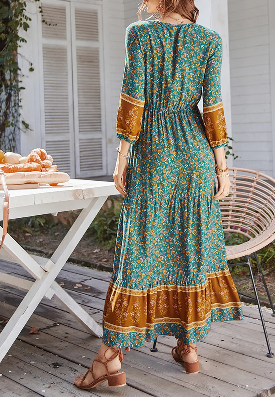 V Neck Bohemian Maxi Dress