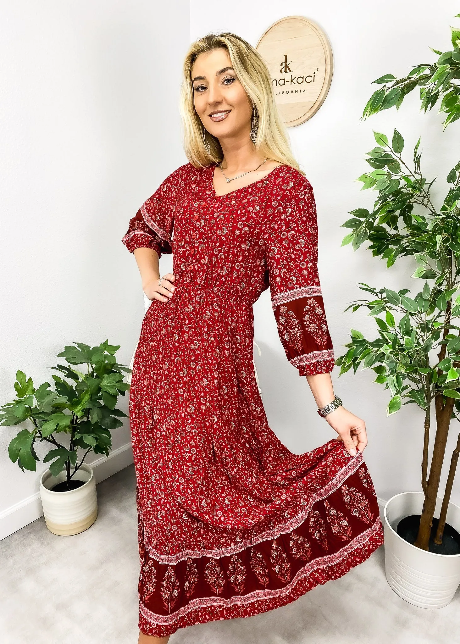 V Neck Bohemian Maxi Dress