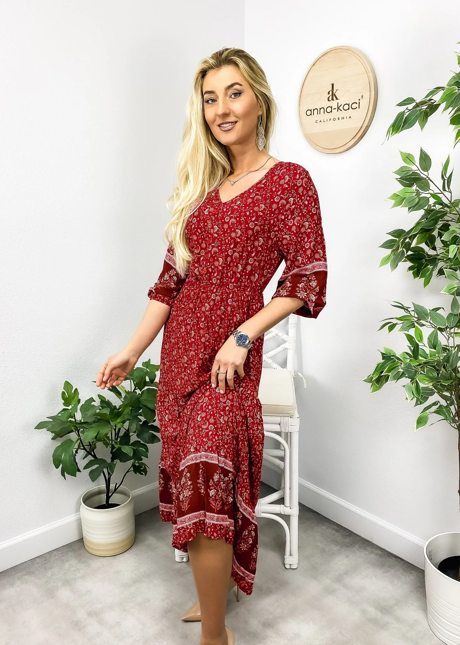 V Neck Bohemian Maxi Dress