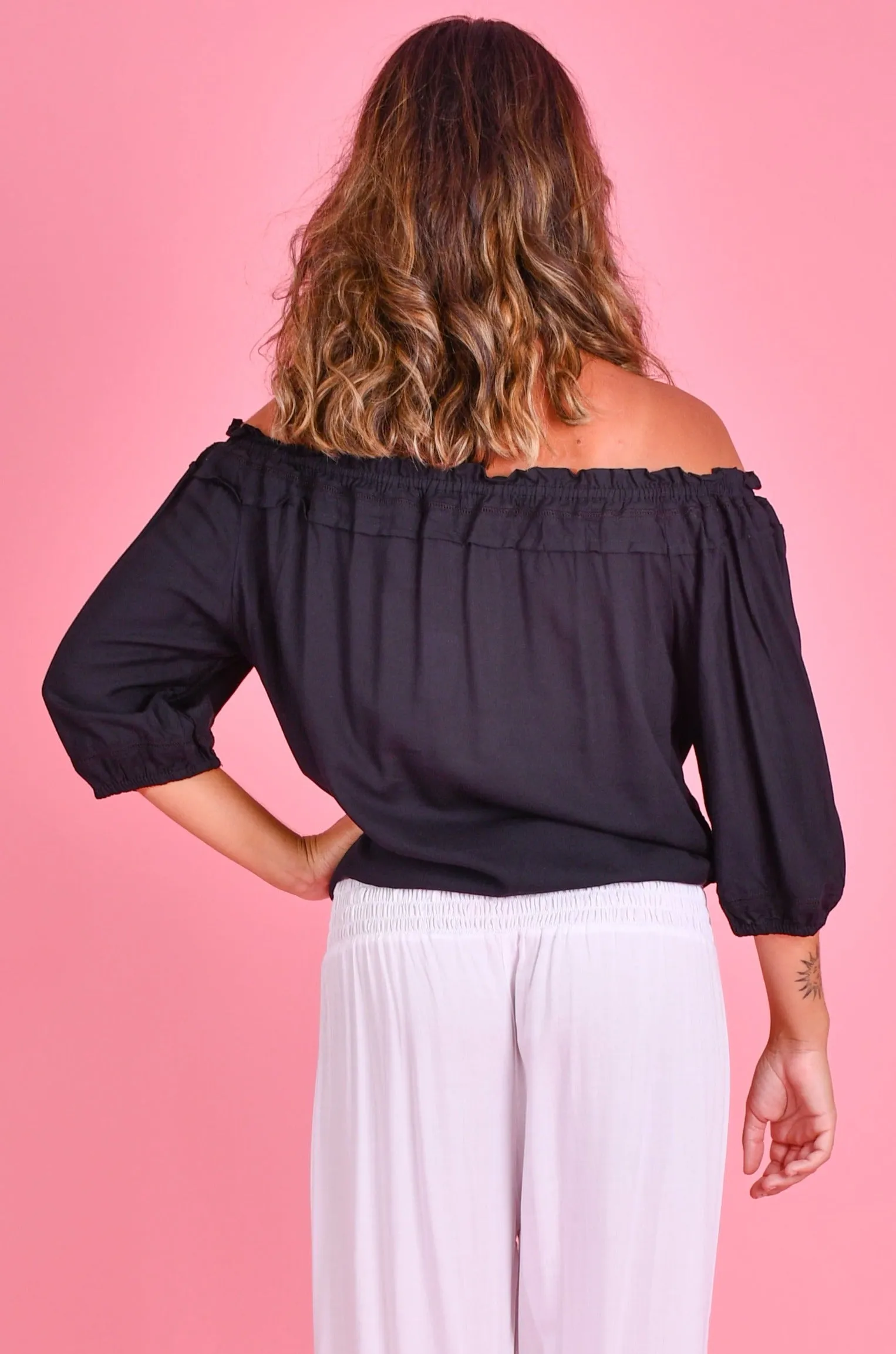 VBLT073 - PEASANT TOP - BLACK