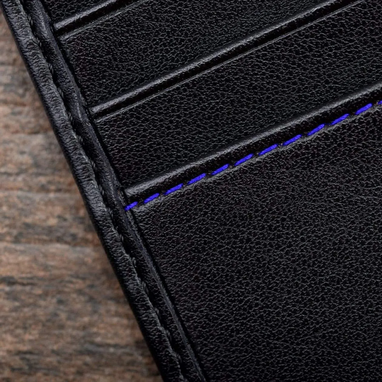 Vegan Leather RFID Protective Wallet with Coin Pocket | Black & Cobalt Blue