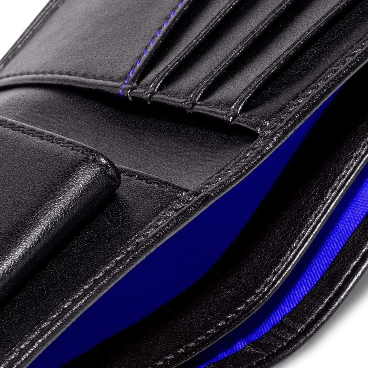 Vegan Leather RFID Protective Wallet with Coin Pocket | Black & Cobalt Blue