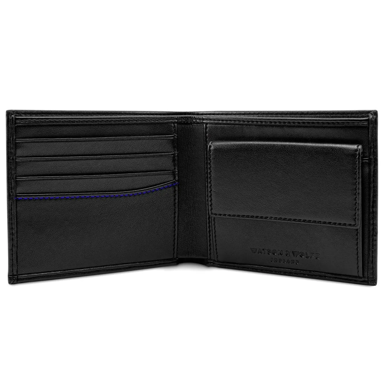 Vegan Leather RFID Protective Wallet with Coin Pocket | Black & Cobalt Blue