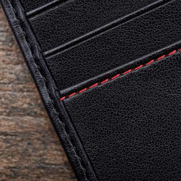 Vegan Leather RFID Protective Wallet with Coin Pocket | Black & Red