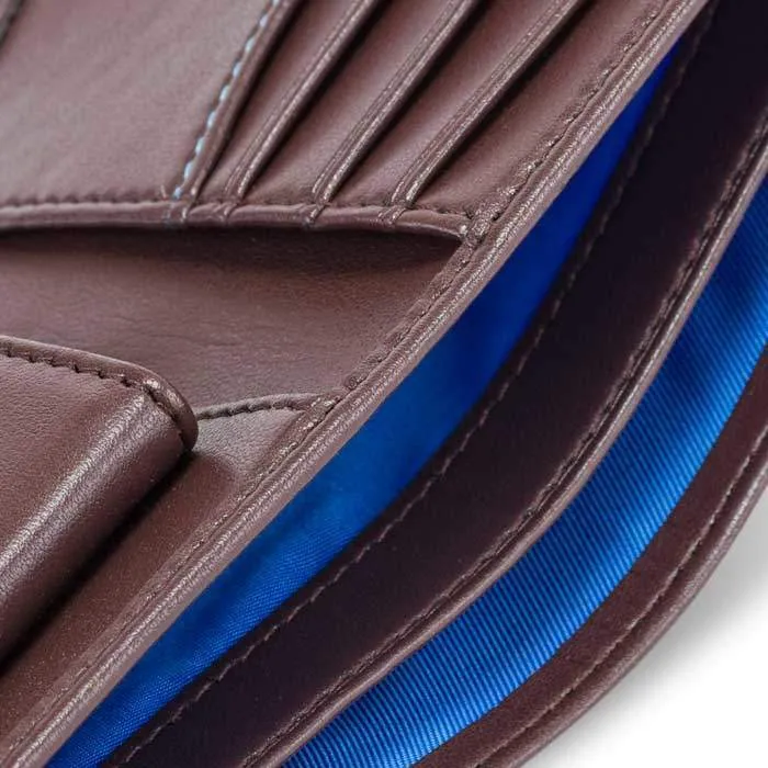 Vegan Leather RFID Protective Wallet with Coin Pocket | Chestnut Brown & Cobalt Blue