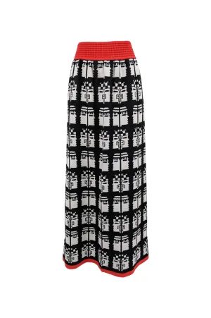 Vintage Aztec Intarsia Knit Maxi Skirt, 1970s