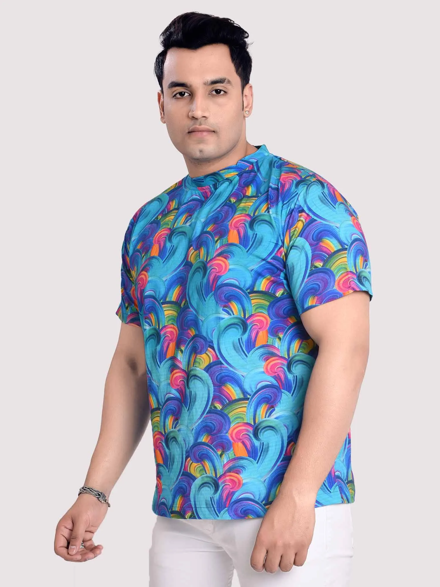 Vintage Digital Printed Round Neck T-Shirt Men's Plus Size