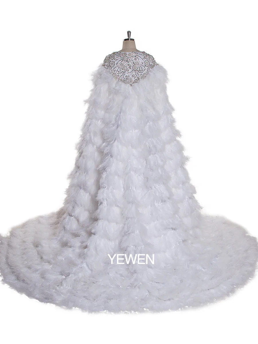 Vintage Luxury White Beaded Feather Wedding Dress Evening Dress