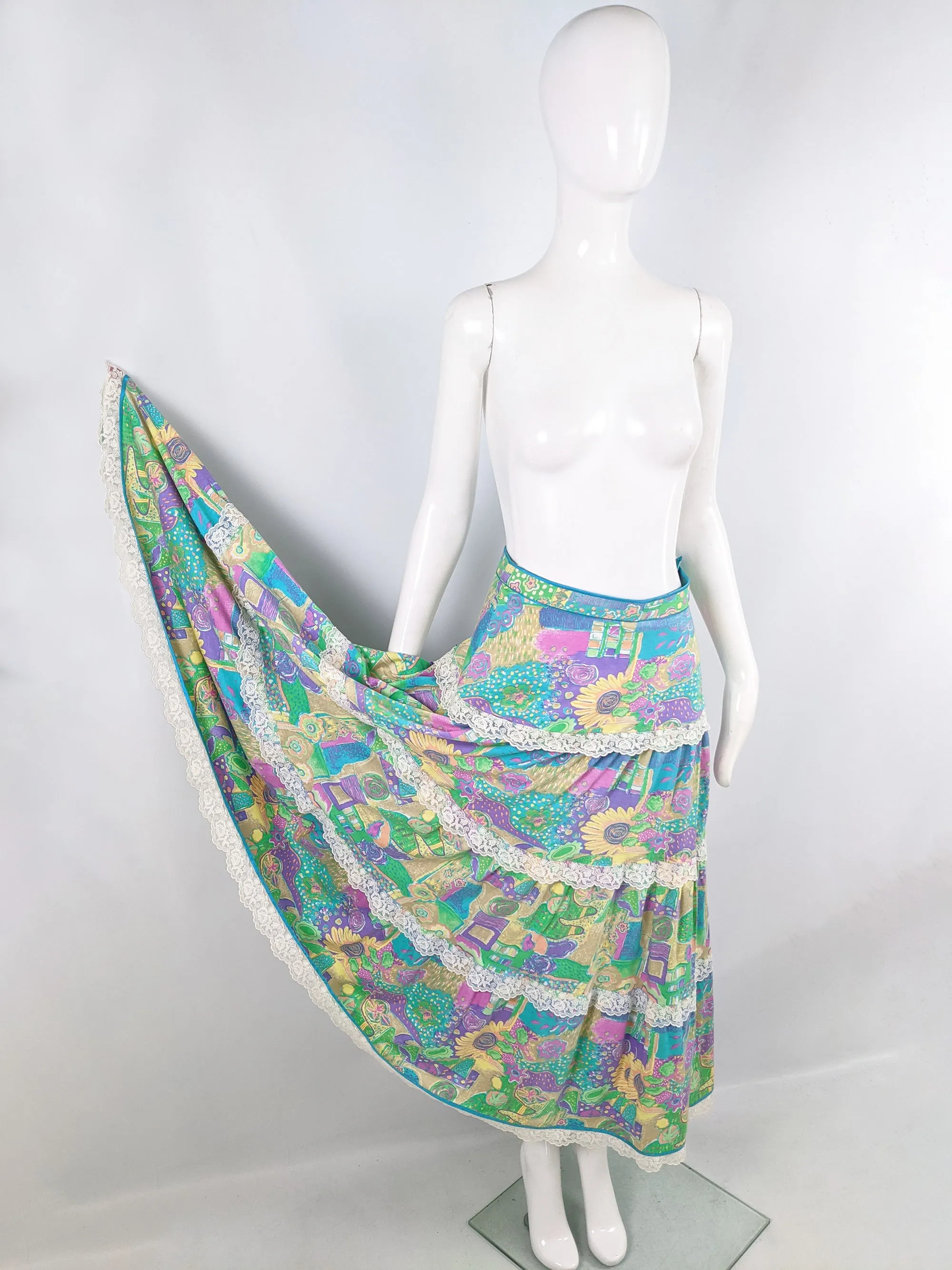 Vintage Multicoloured Maxi Peasant Skirt, 1970s