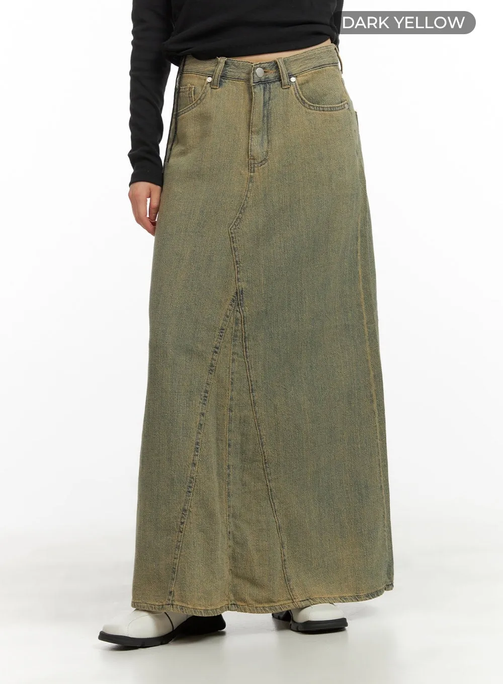 Vintage Washed Maxi Denim Skirt CY414