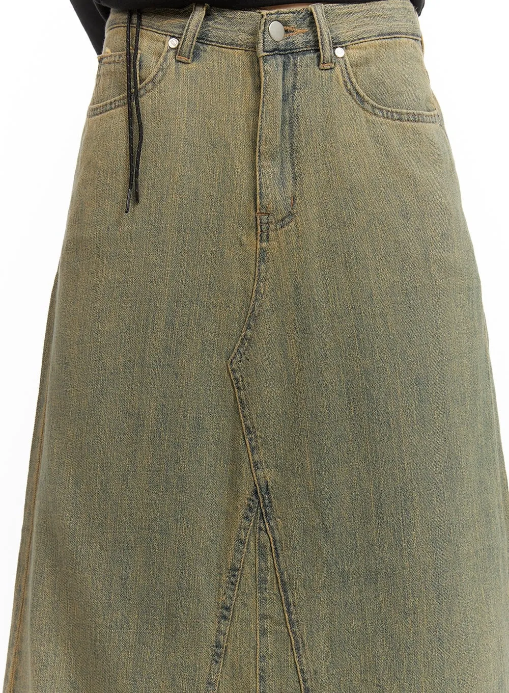 Vintage Washed Maxi Denim Skirt CY414