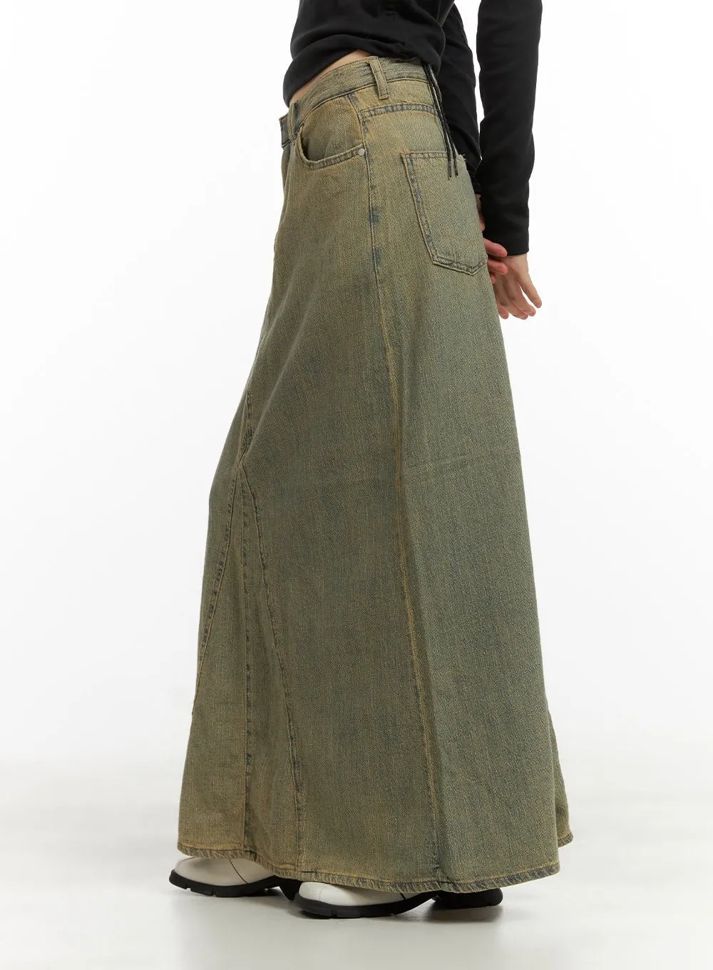 Vintage Washed Maxi Denim Skirt CY414