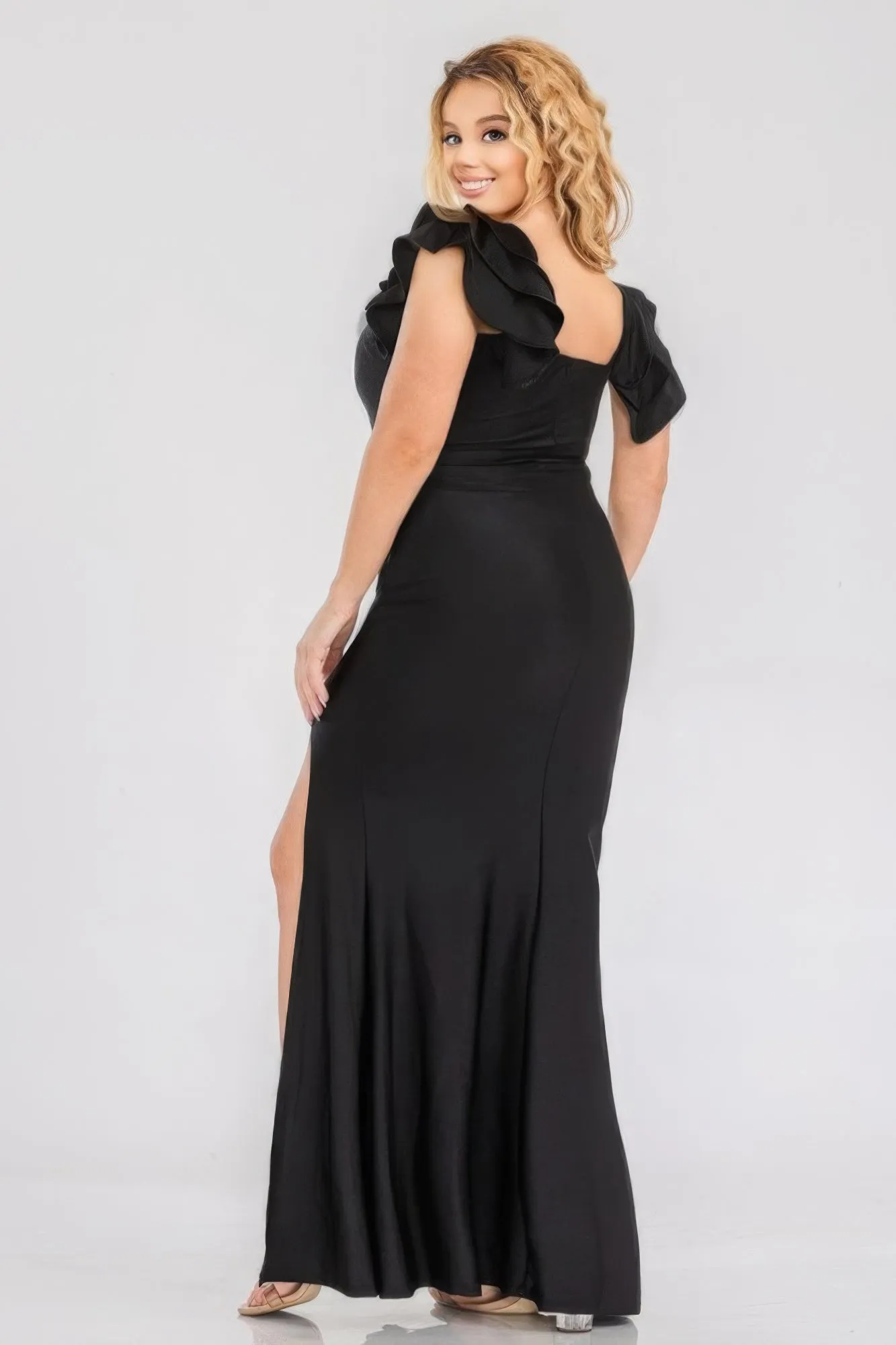 Voluptuous ( ) Plus Satin Strech Ruffle Plus Size Party Dress