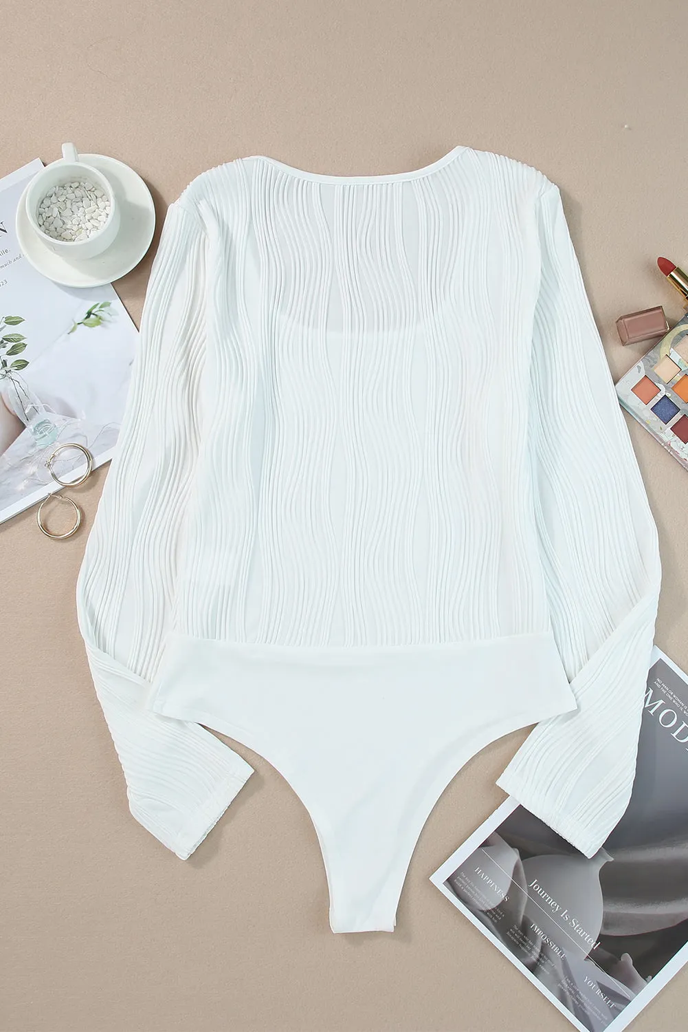 Wavy Ribbed Square Neck Bodysuit