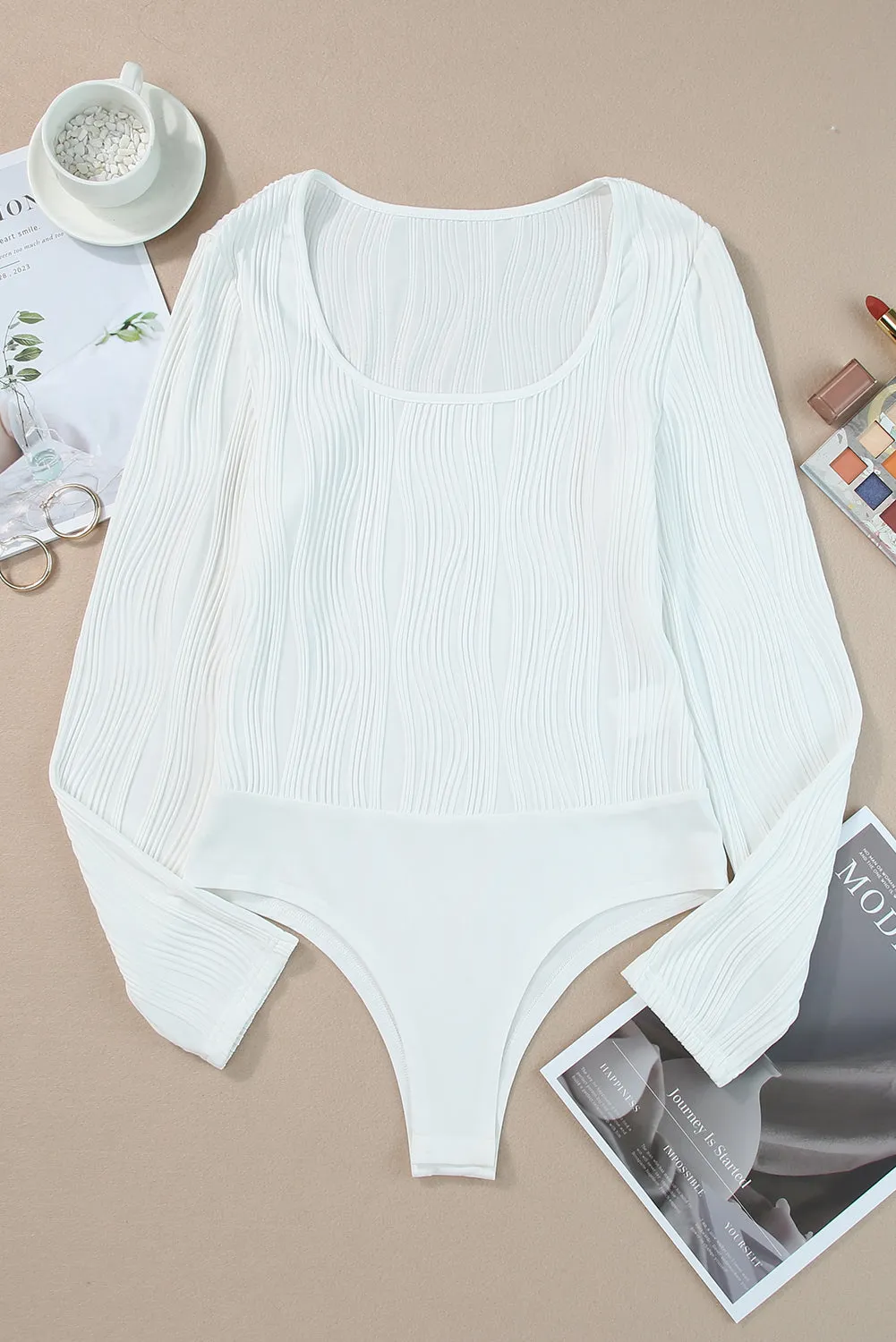 Wavy Ribbed Square Neck Bodysuit