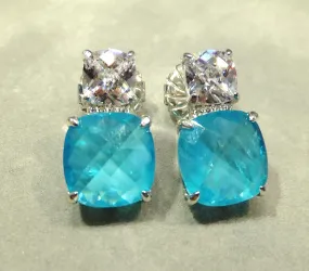 White Zircon and Neon Blue Paraiba Tourmaline Gemstone Earrings