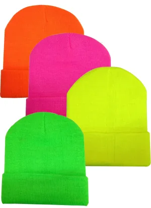 Wholesale 12 Pieces Neon Long Cuffed Knit Ski Hat Beanie, H8000