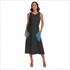 Women's Black Sleeveless Dress With Diagonal Pocket