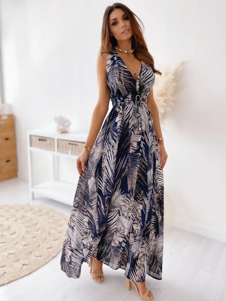 Women's Up Split Floral Print Flowy Party Maxi Dress