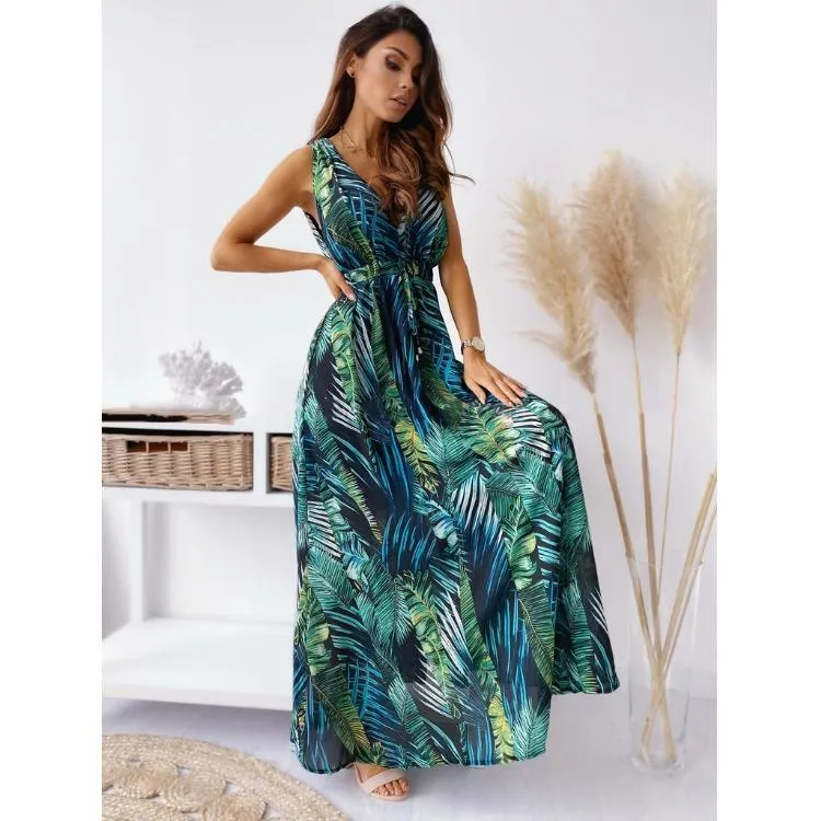 Women's Up Split Floral Print Flowy Party Maxi Dress