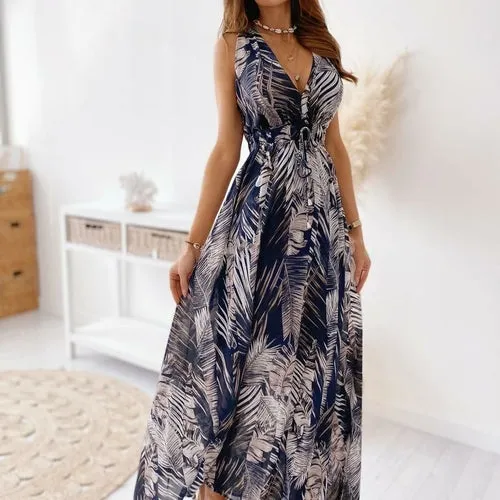 Women's Up Split Floral Print Flowy Party Maxi Dress