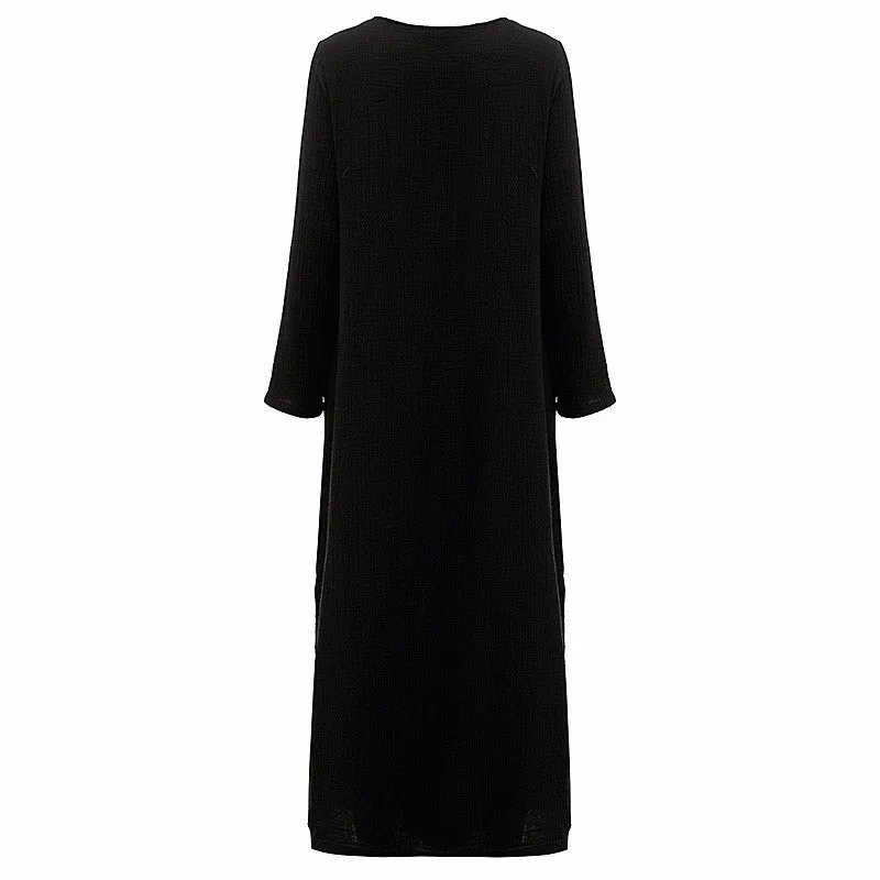 Womens V-Neck Long Sleeve Floor-length Loose Maxi Dress